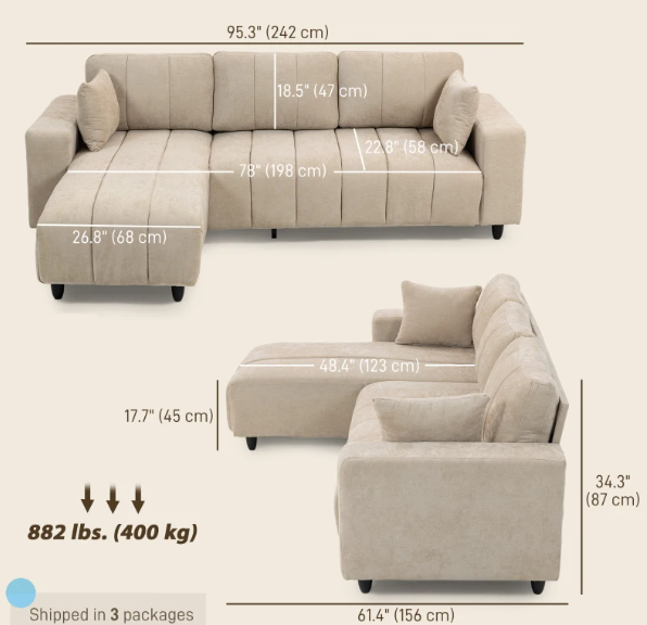 3 Seater L-Shaped Sofa with Changeable Chaise