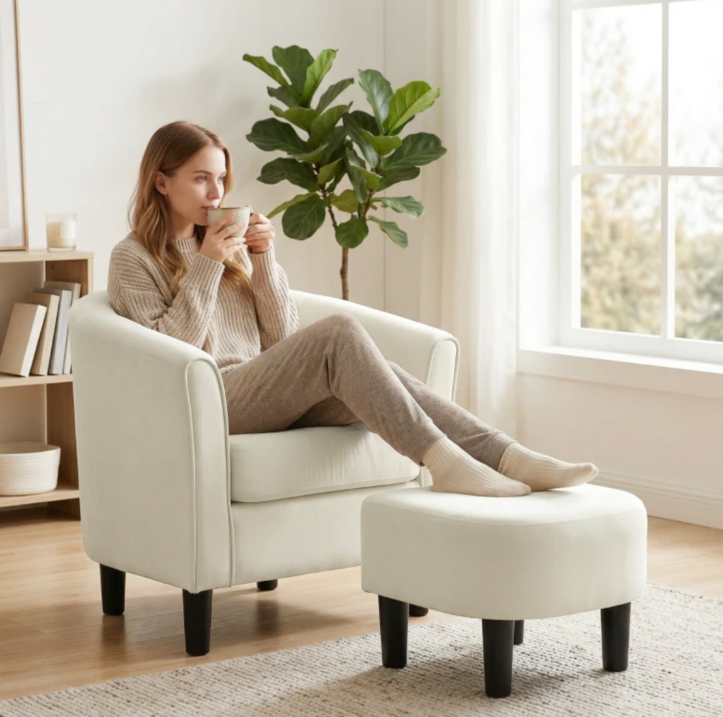 Accent Chair Modern Upholstered Living Room Chair with Ottoman