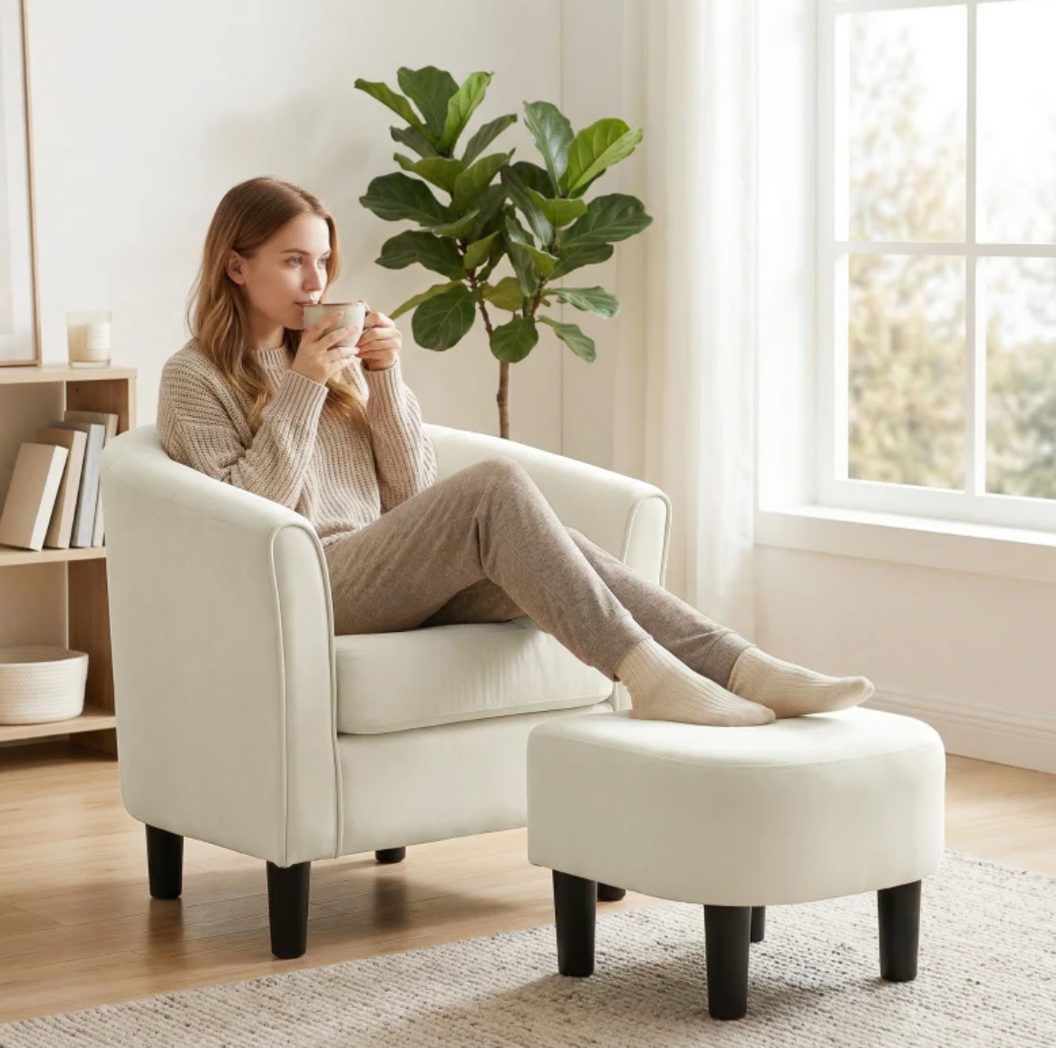Accent Chair Modern Upholstered Living Room Chair with Ottoman