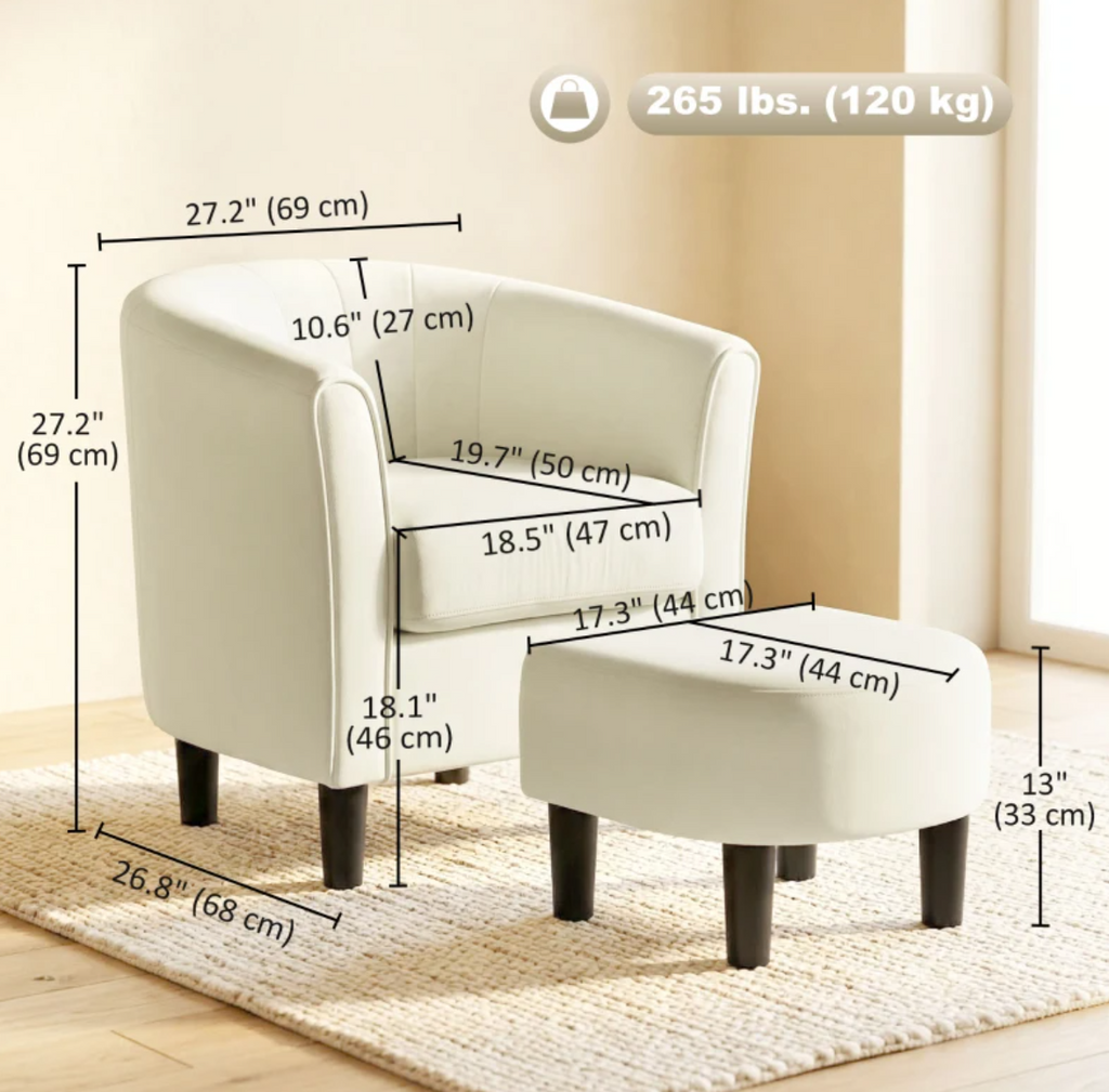 Accent Chair Modern Upholstered Living Room Chair with Ottoman