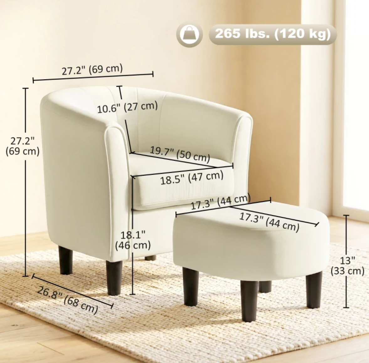 Accent Chair Modern Upholstered Living Room Chair with Ottoman