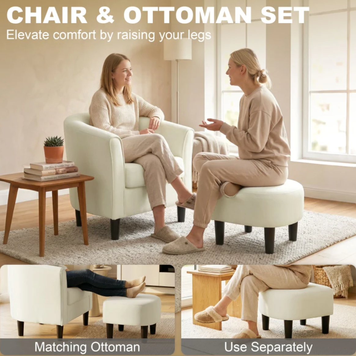 Accent Chair Modern Upholstered Living Room Chair with Ottoman