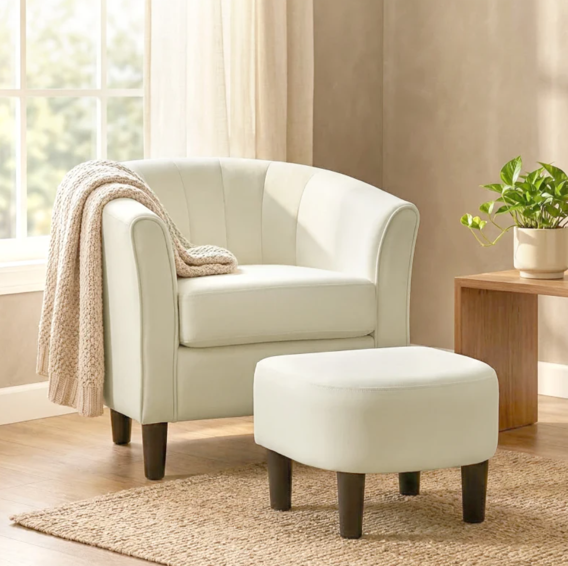 Accent Chair Modern Upholstered Living Room Chair with Ottoman