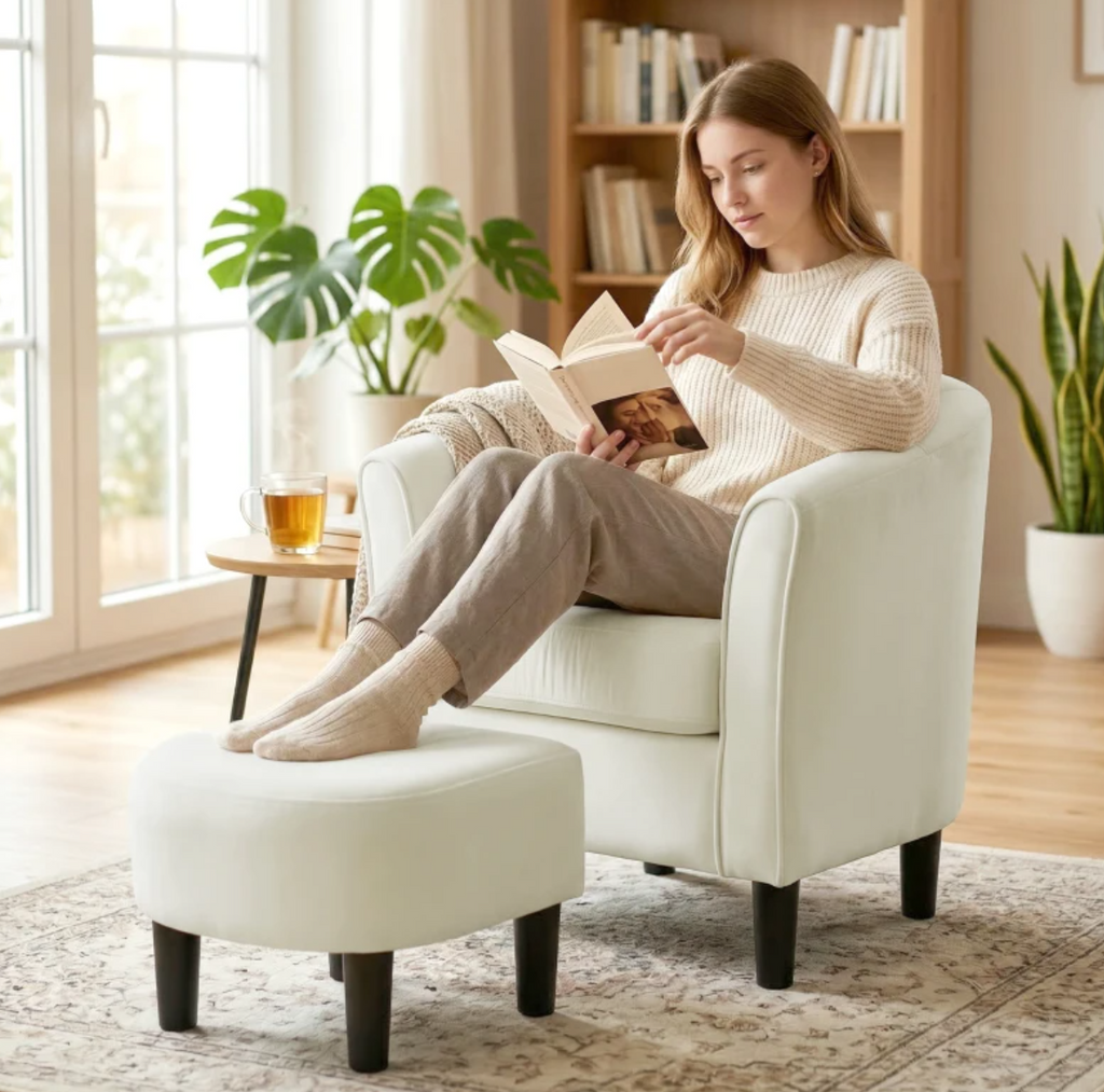 Accent Chair Modern Upholstered Living Room Chair with Ottoman