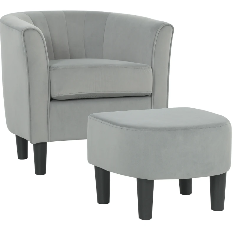 Accent Chair Modern Upholstered Living Room Chair with Ottoman - Grey