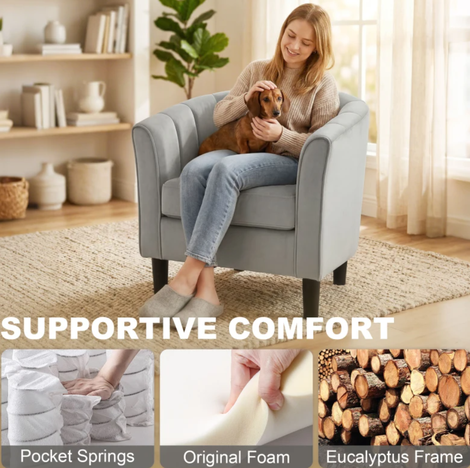 Accent Chair Modern Upholstered Living Room Chair with Ottoman - Grey