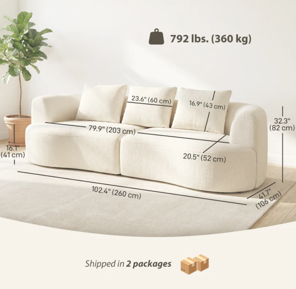 102" Chenille Boneless Couch with Wide Seat
