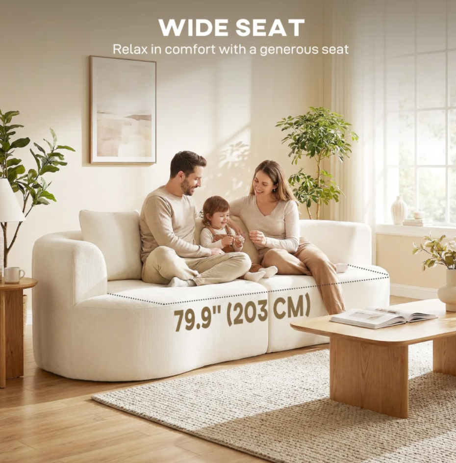 102" Chenille Boneless Couch with Wide Seat