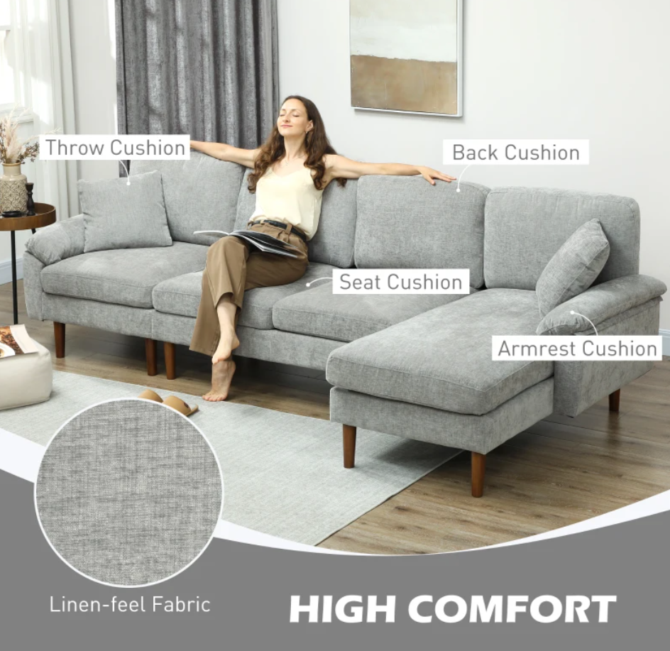 L-Shape Sofa, Modern Sectional Couch with Changeable Chaise Lounge