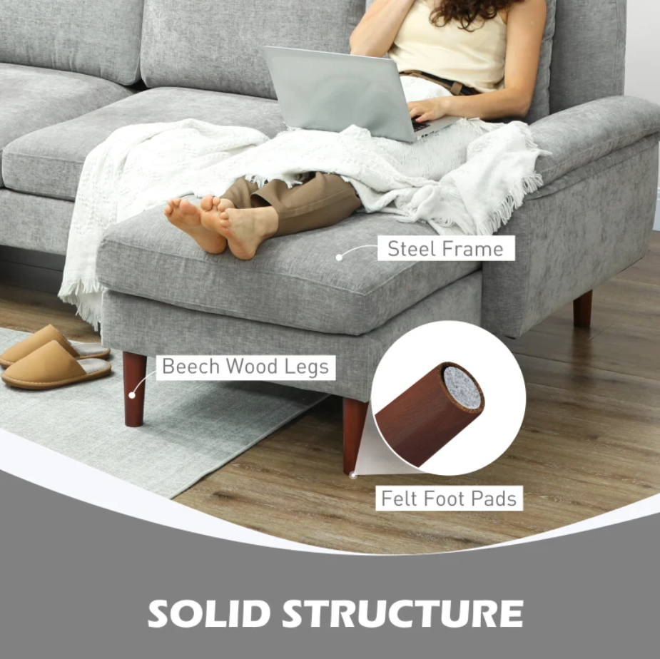 L-Shape Sofa, Modern Sectional Couch with Changeable Chaise Lounge